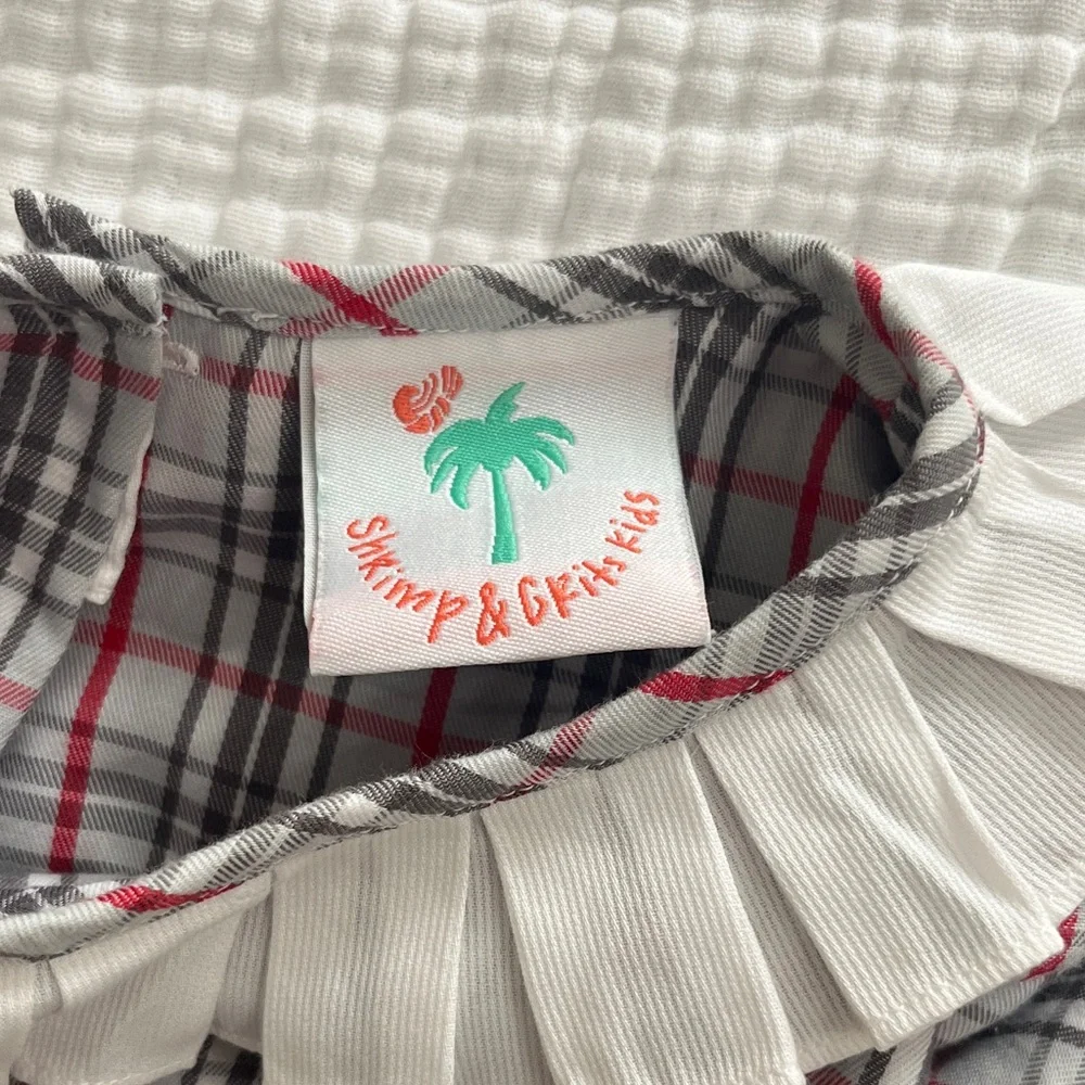 Plaid Kids Dress with Ruffled Collar - Picture 2 of 7